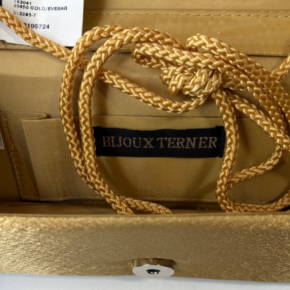Bijoux Terner gold satin evening clutch handbag beaded detailing with strap NWT - Picture 5 of 8